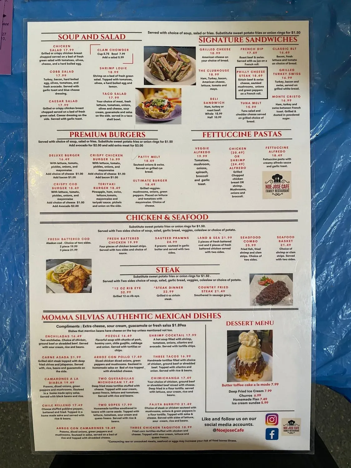 Noe Jose Cafe Family Restaurant Menu - Updated October 2025