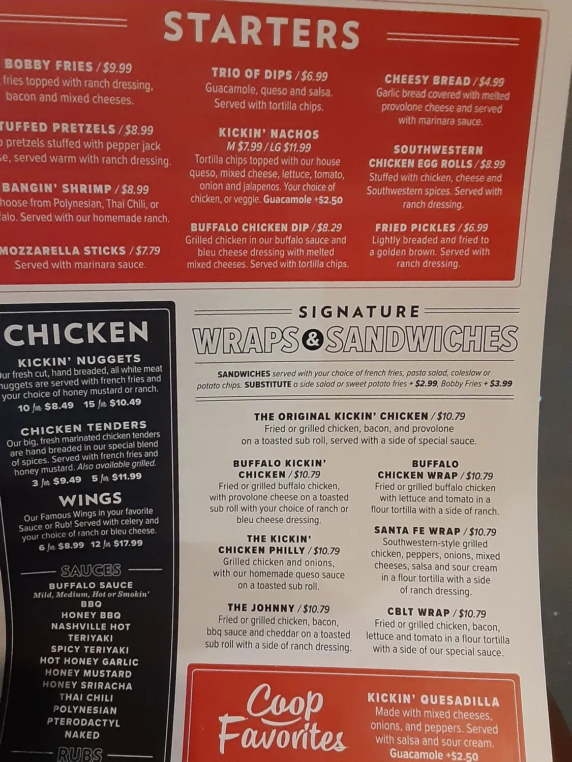 The Kickin' Chicken Menu - Updated October 2025