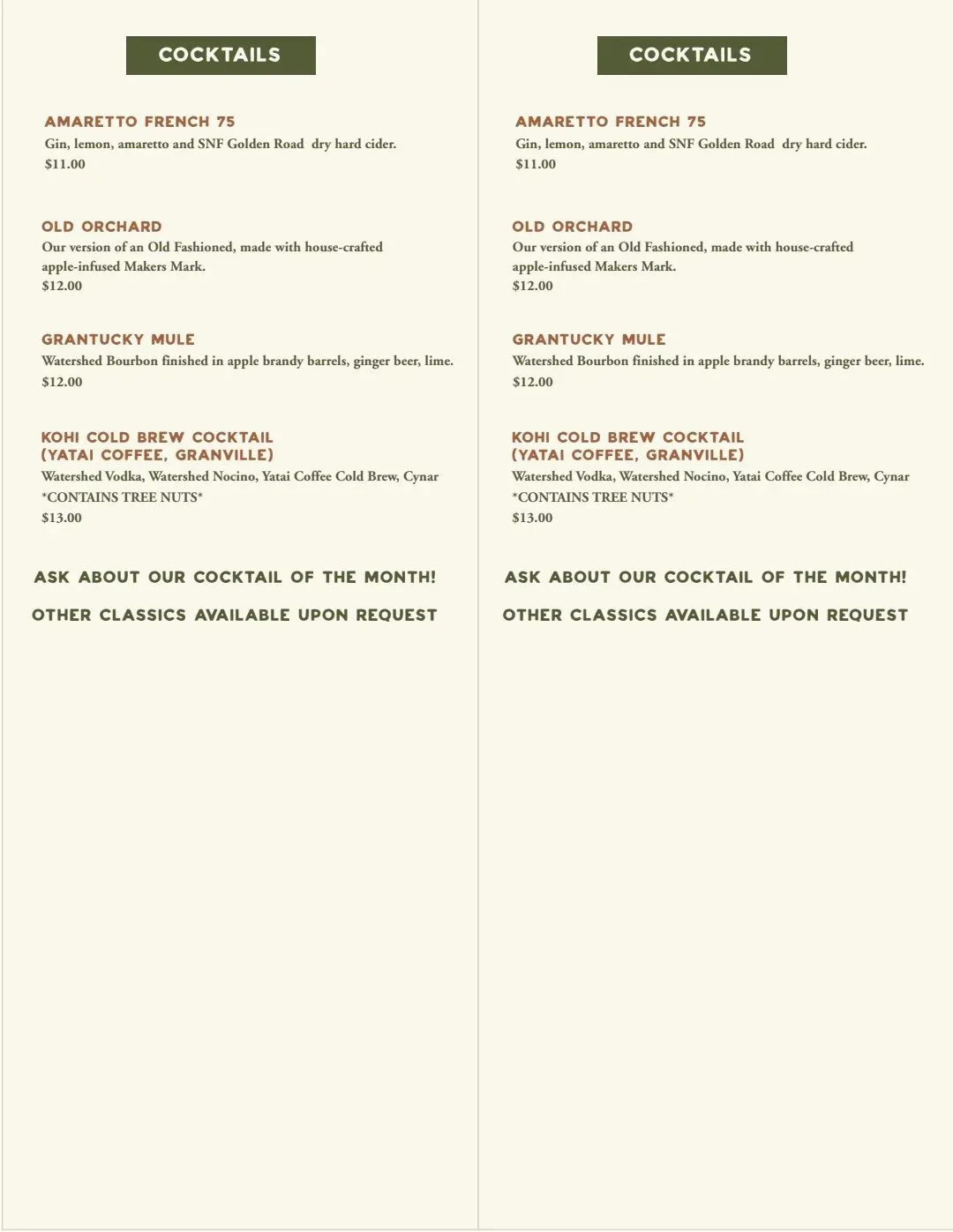 Seek-No-Further Cidery Menu - Updated October 2025
