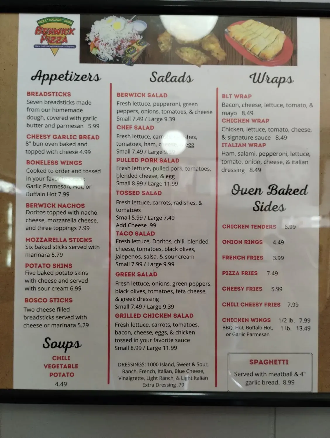 Berwick Pizza Menu - Updated October 2025