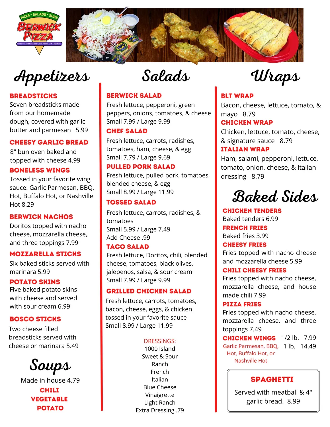 Berwick Pizza Menu - Updated October 2025