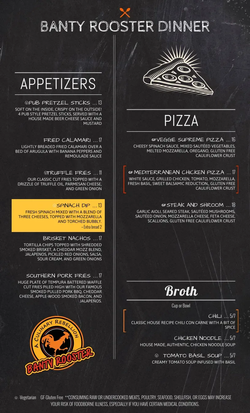 Banty Rooster Restaurant Menu - Updated October 2025