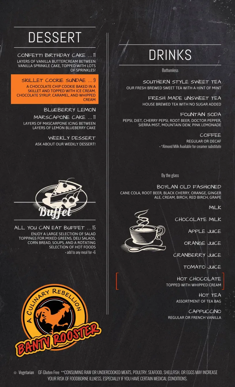Banty Rooster Restaurant Menu - Updated October 2025
