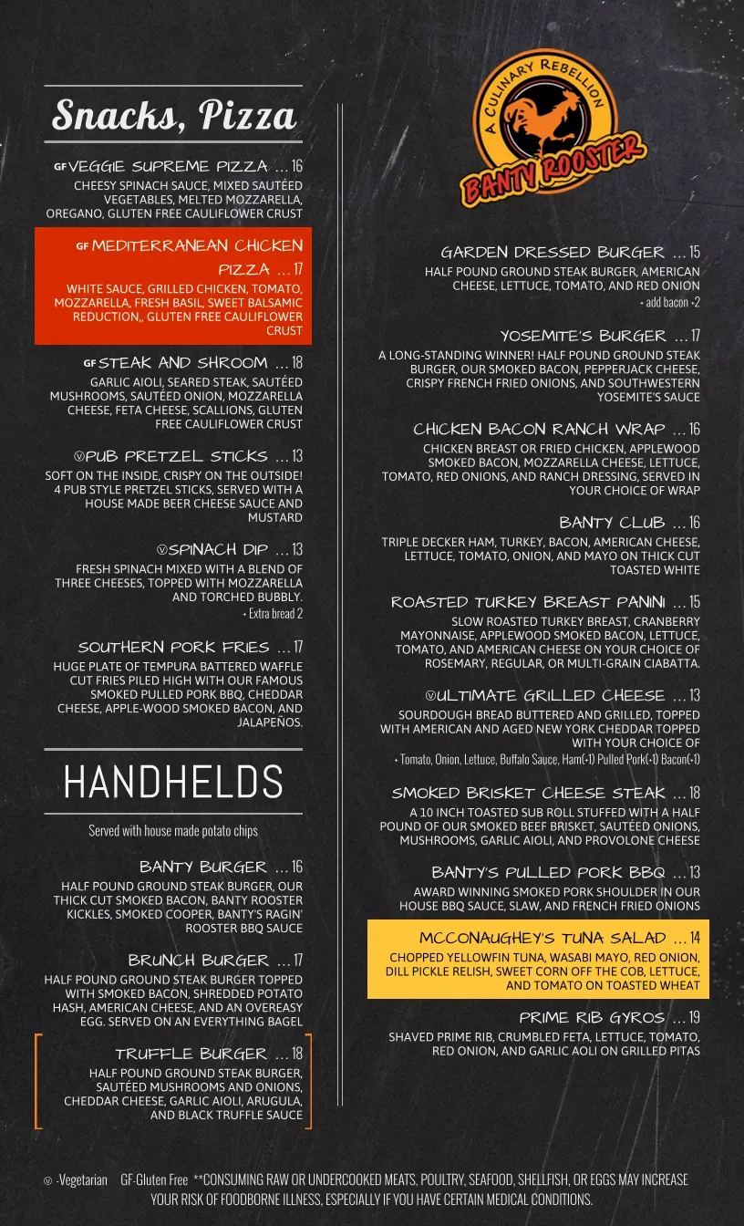 Banty Rooster Restaurant Menu - Updated October 2025