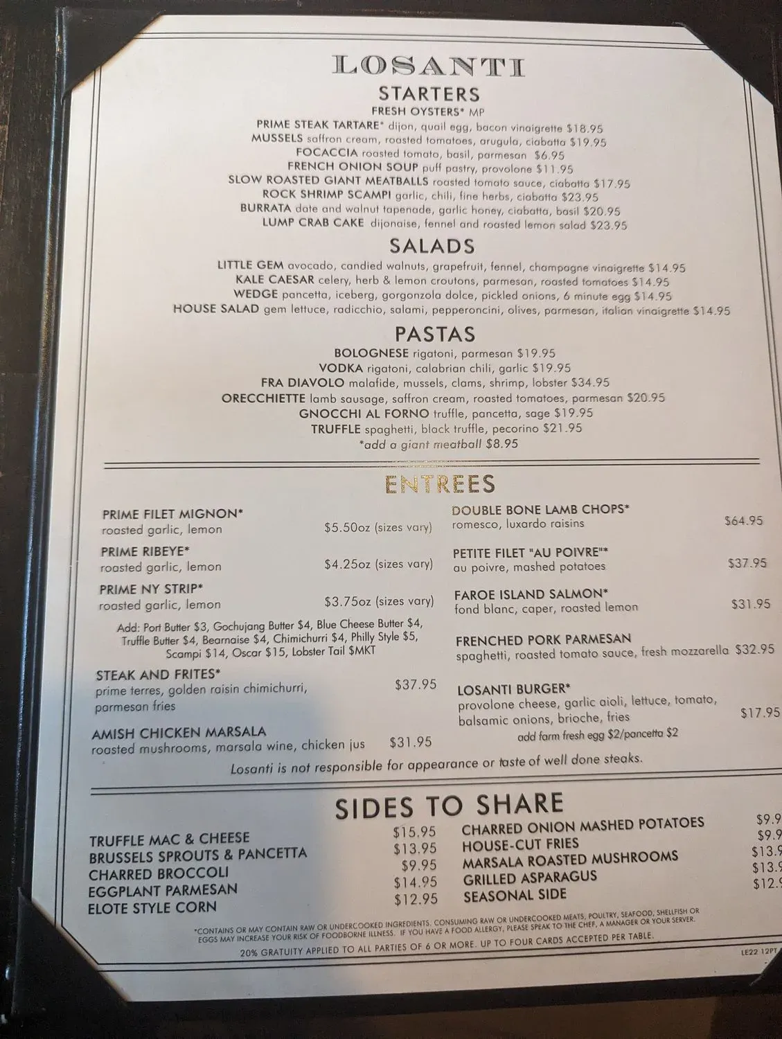 Losanti Menu - Updated October 2025