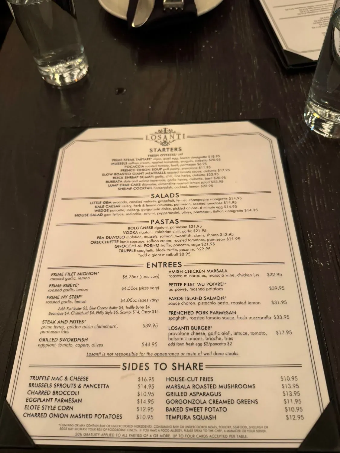 Losanti Menu - Updated October 2025