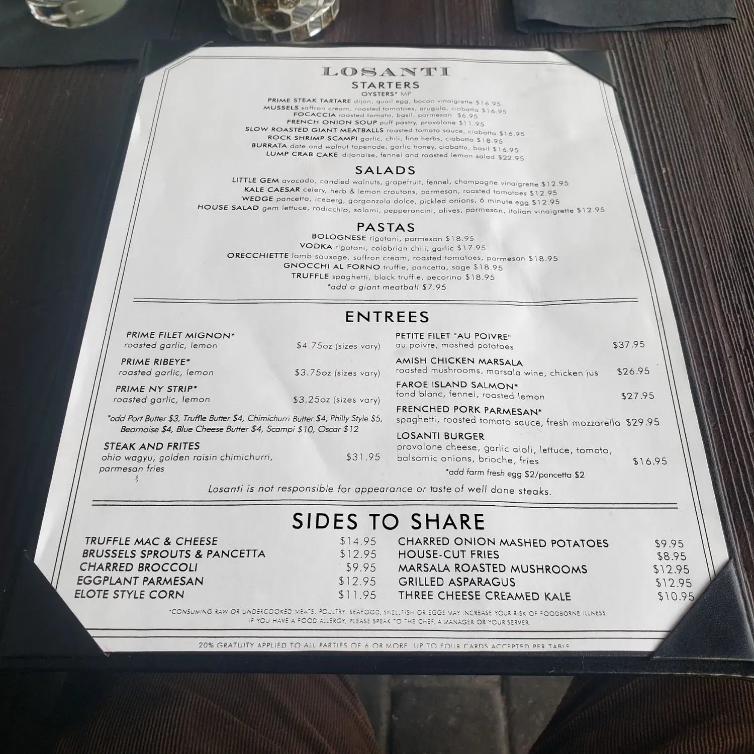 Losanti Menu - Updated October 2025