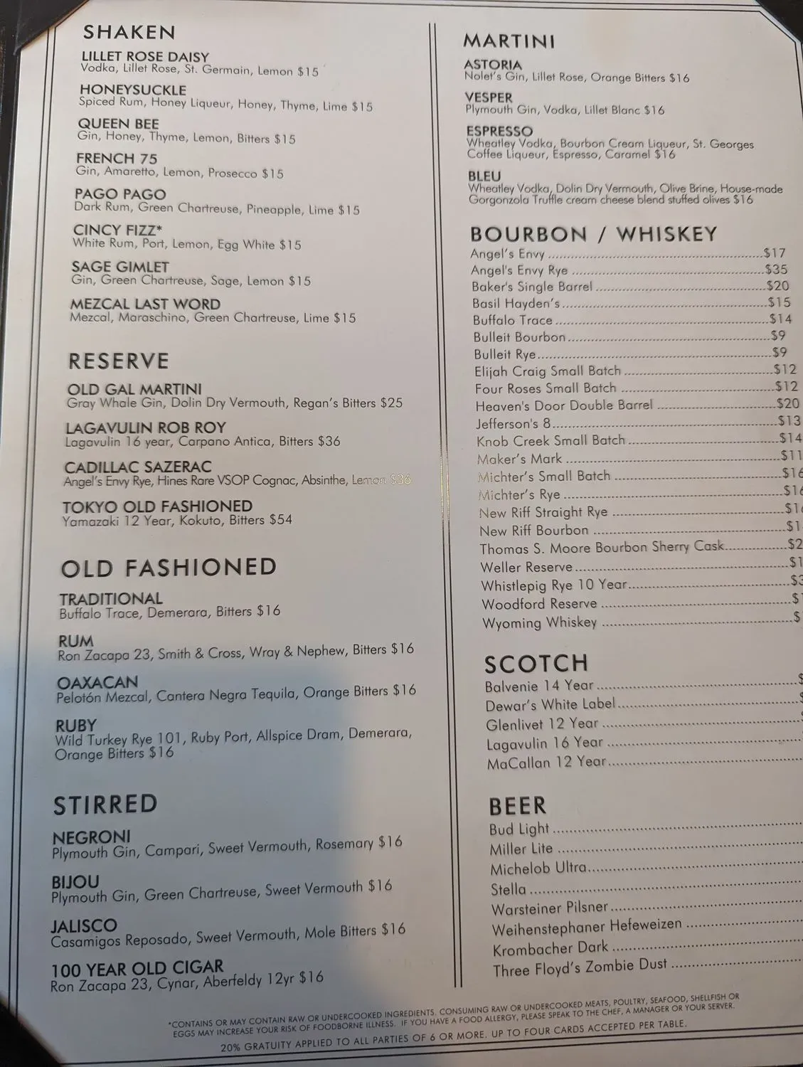 Losanti Menu - Updated October 2025
