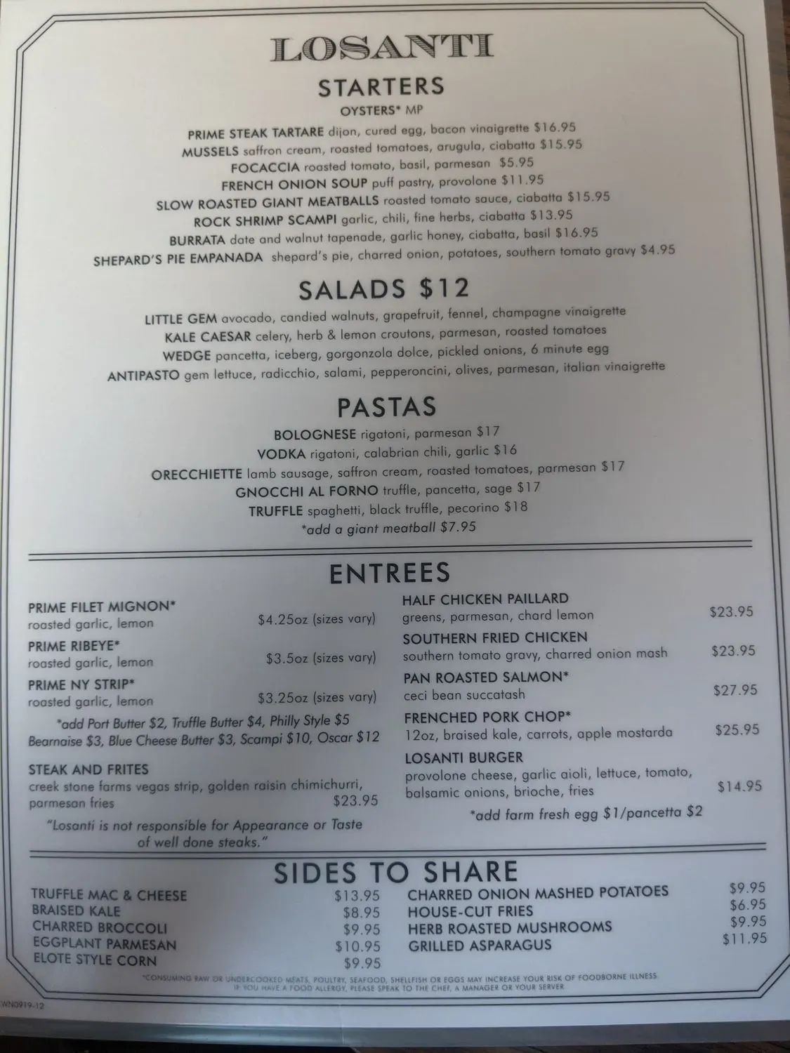 Losanti Menu - Updated October 2025