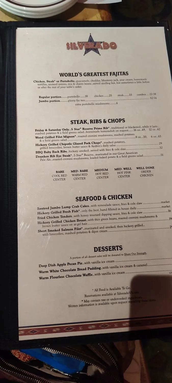 Silverado Menu - Updated October 2025