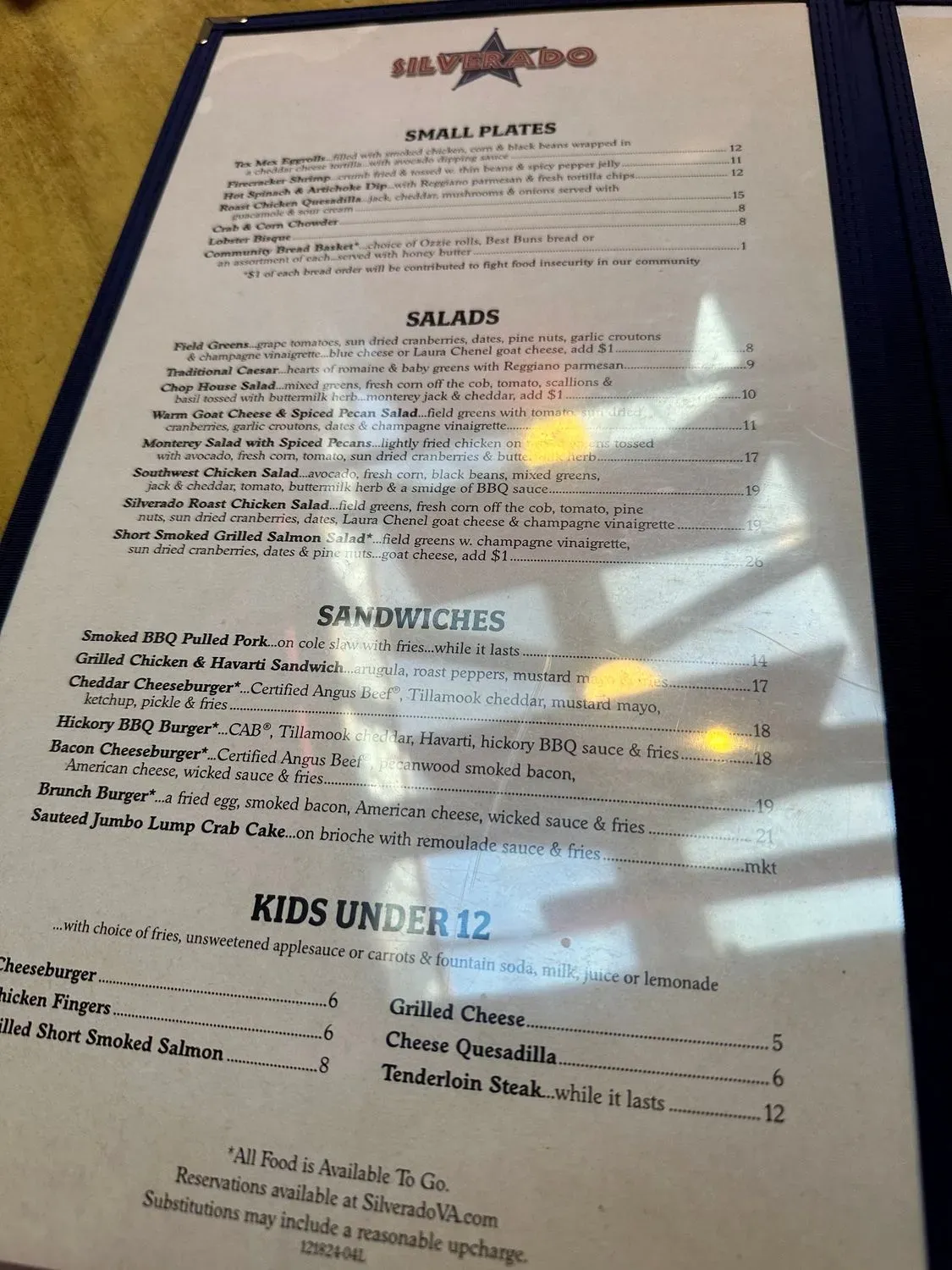 Silverado Menu - Updated October 2025