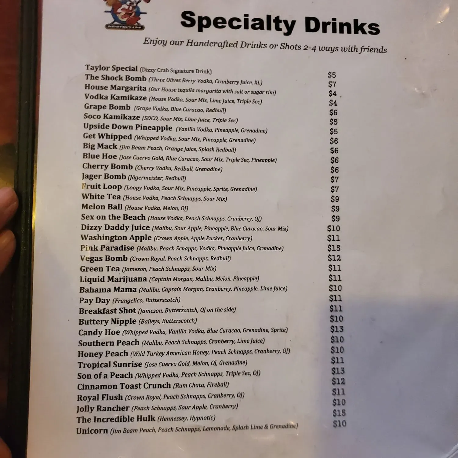 Dizzy Crab Menu - Updated October 2025