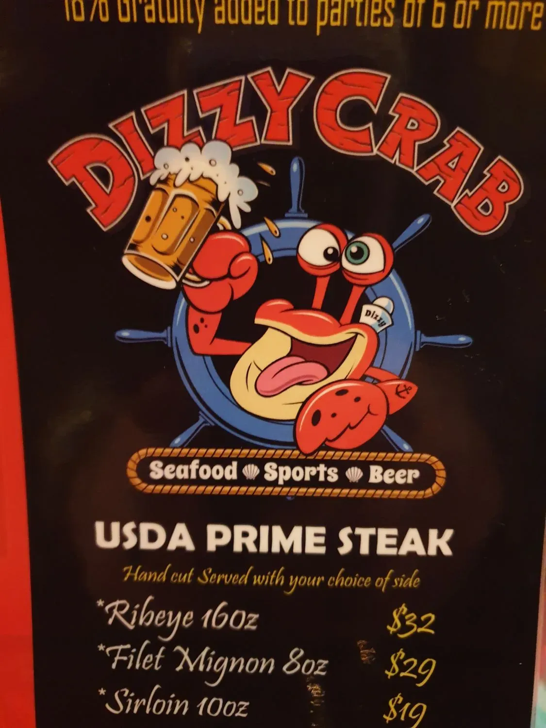 Dizzy Crab Menu - Updated October 2025