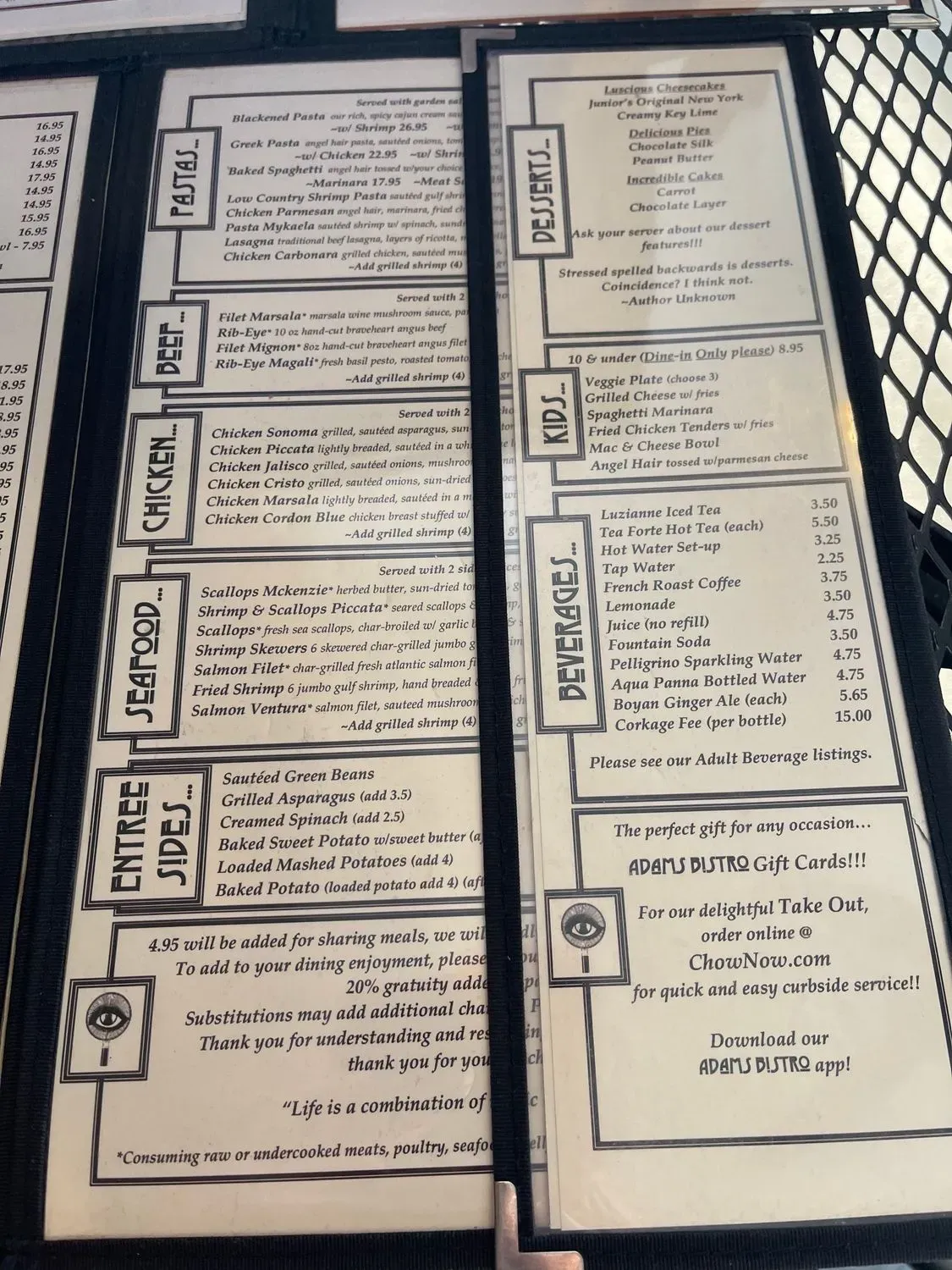 Adams Bistro Menu - Updated October 2025