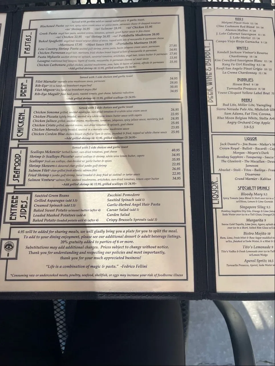 Adams Bistro Menu - Updated October 2025