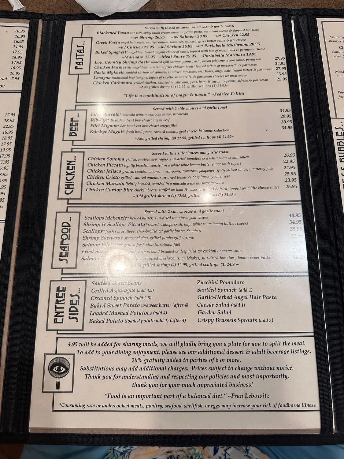 Adams Bistro Menu - Updated October 2025