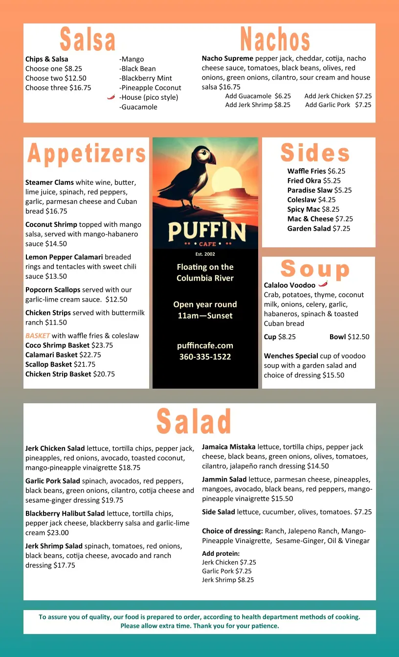 Puffin Cafe Menu - Updated October 2025