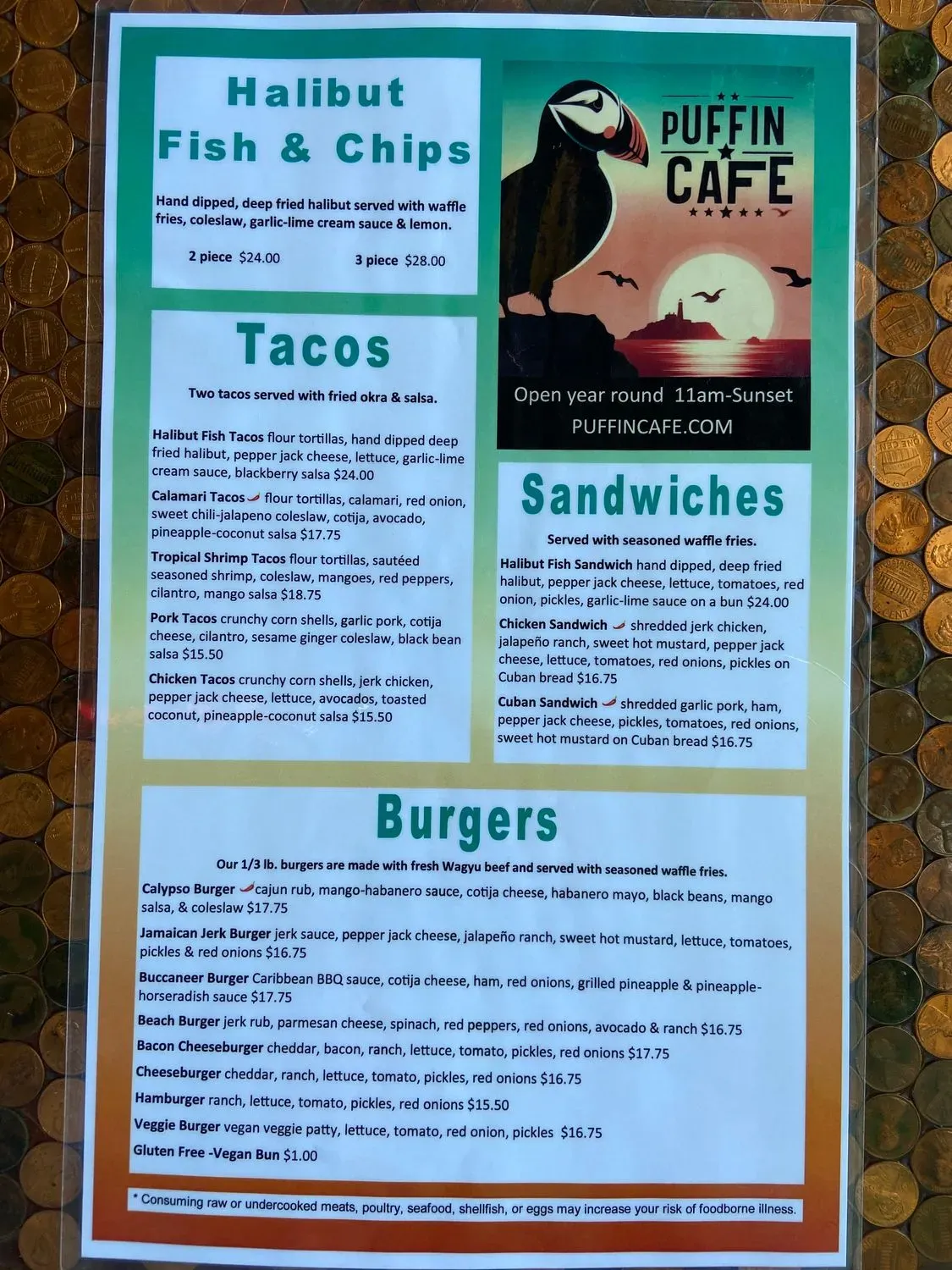 Puffin Cafe Menu - Updated October 2025