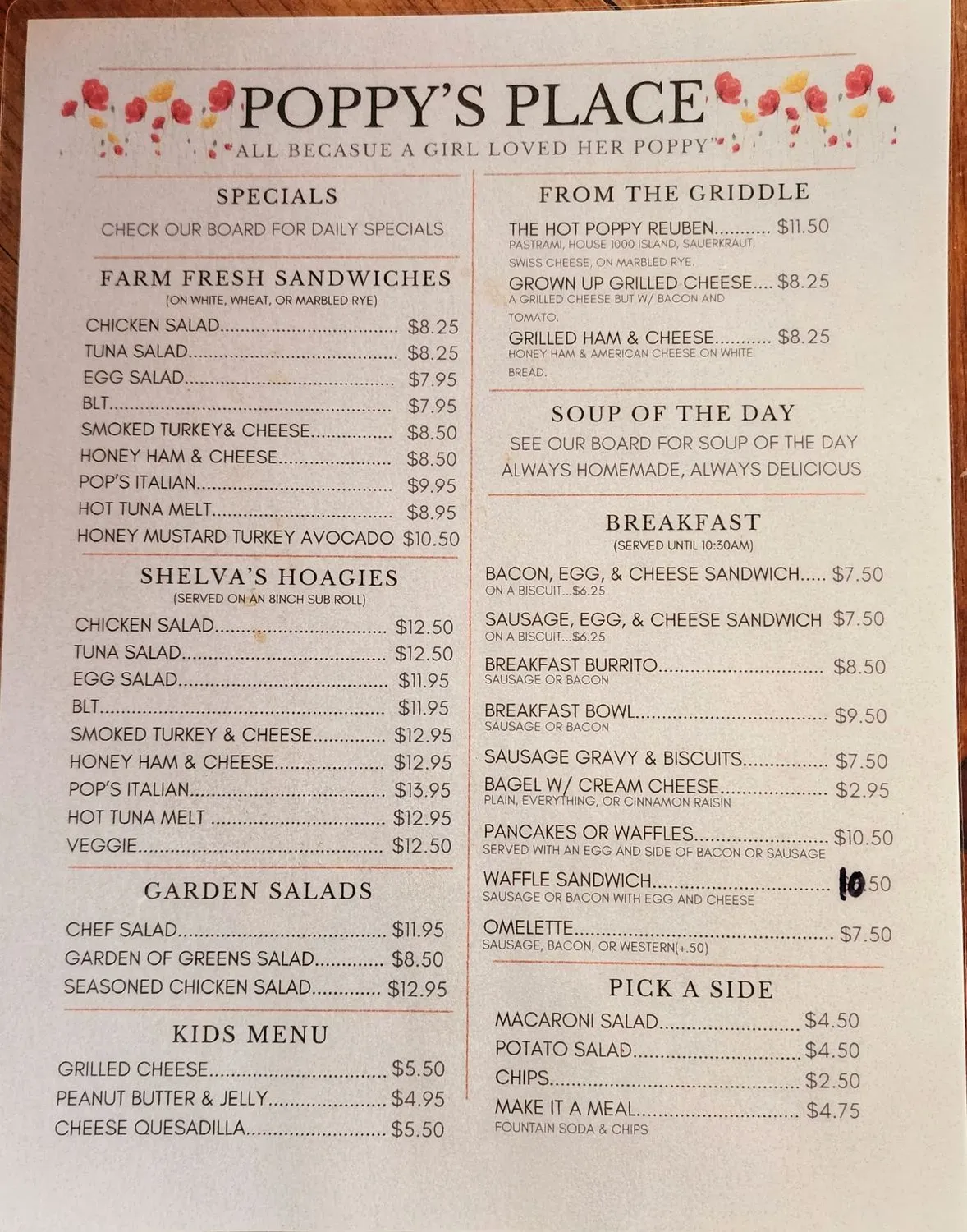 Poppy's Place Menu - Updated October 2025