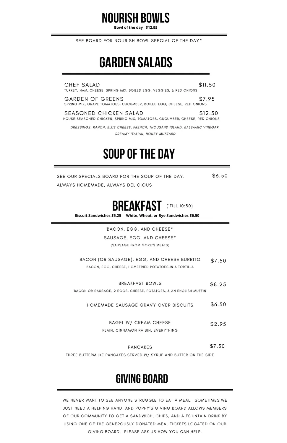 Poppy's Place Menu - Updated October 2025