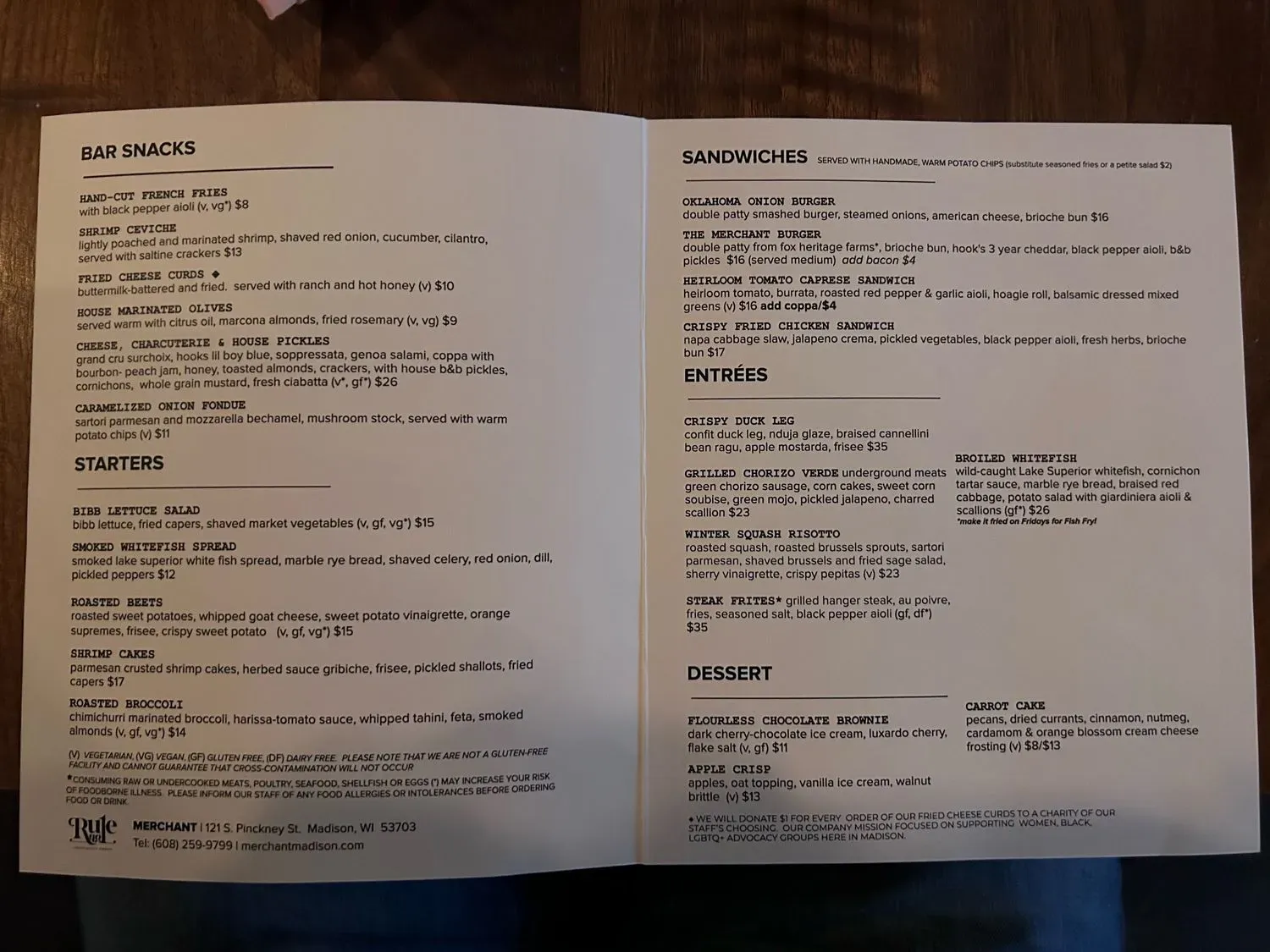 Merchant Madison Menu - Updated October 2025