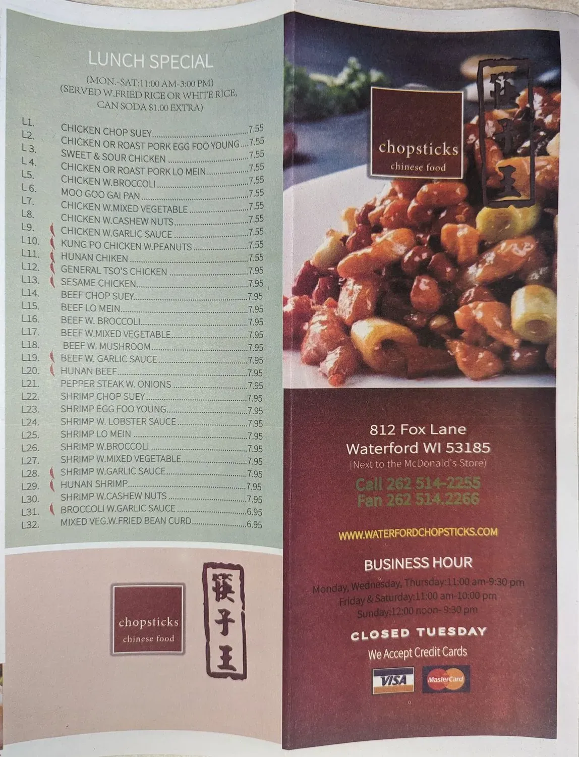 Chopsticks Menu - Updated October 2025