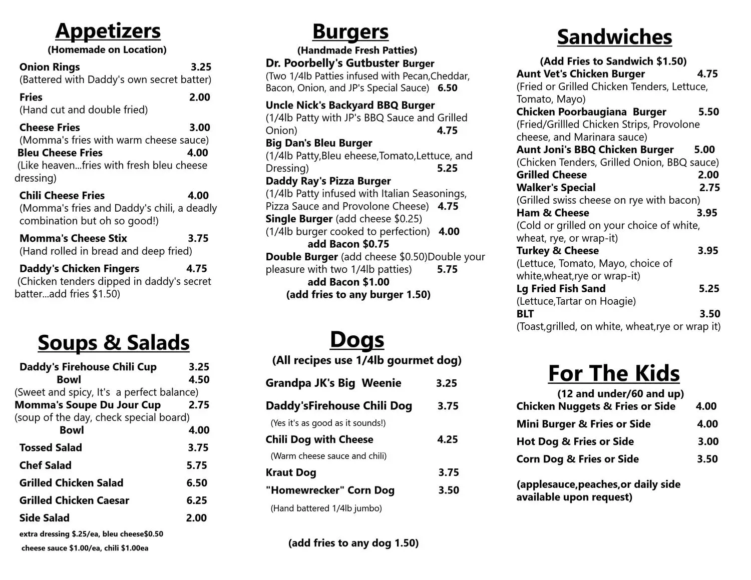 JP's Snacks & Sodas Menu - Updated October 2025
