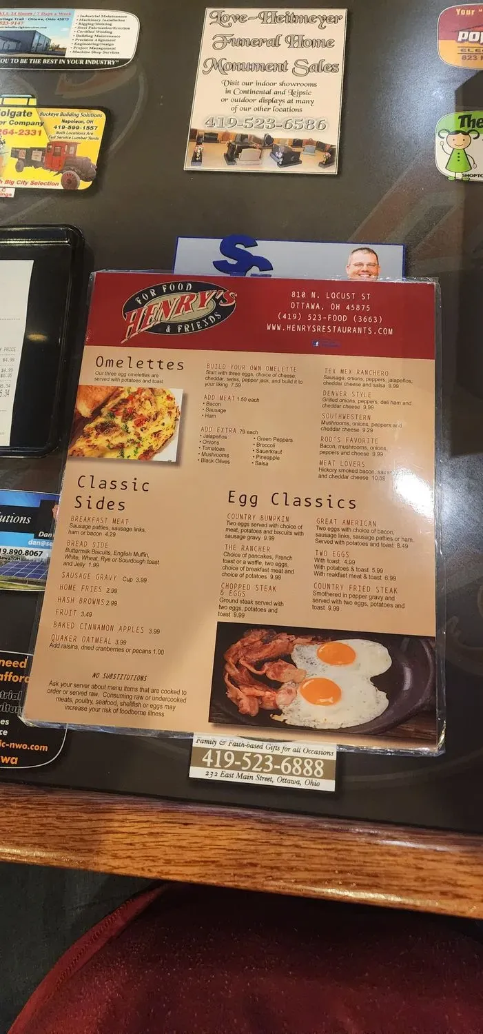 Henry's Restaurant Menu - Updated October 2025