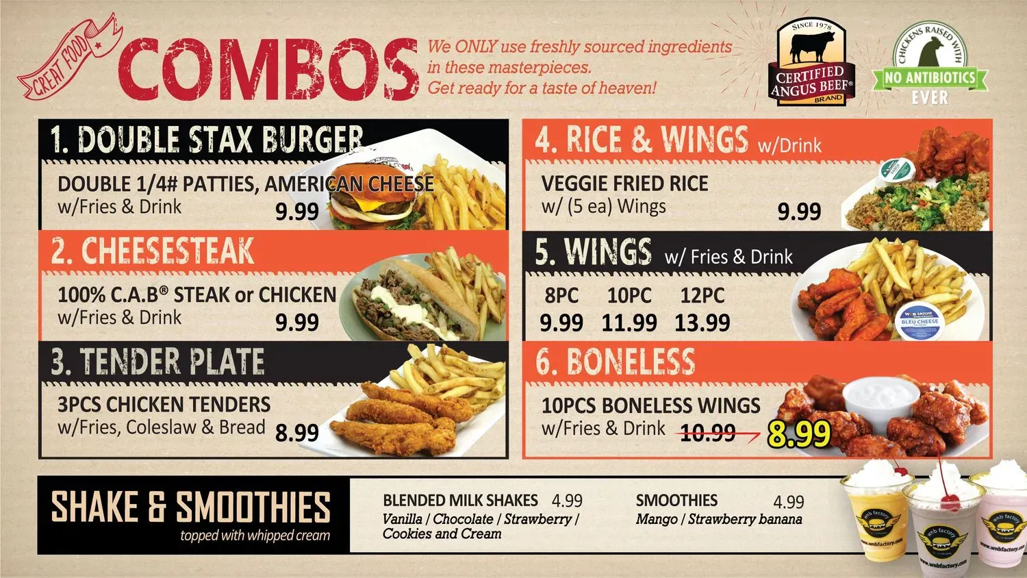 WNB Factory - Wings & Burger Menu - Updated October 2025