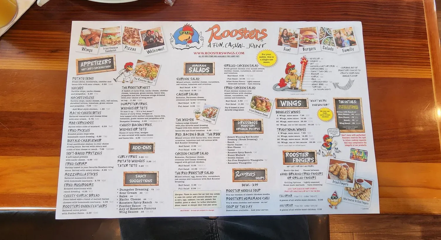 Roosters Menu - Updated October 2025