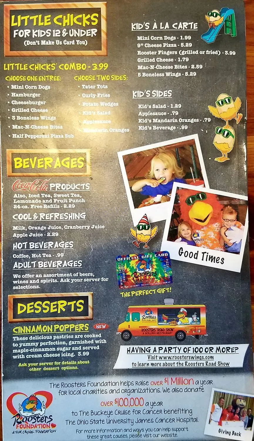 Roosters Menu - Updated October 2025