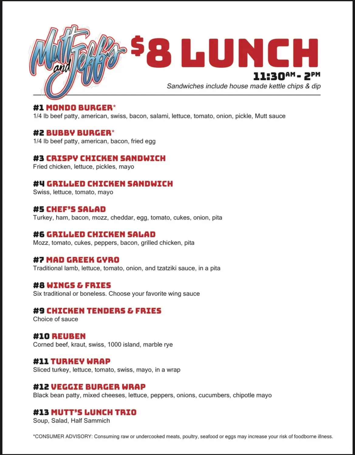 Mutt & Jeff's Restaurant and Bar Menu - Updated October 2025