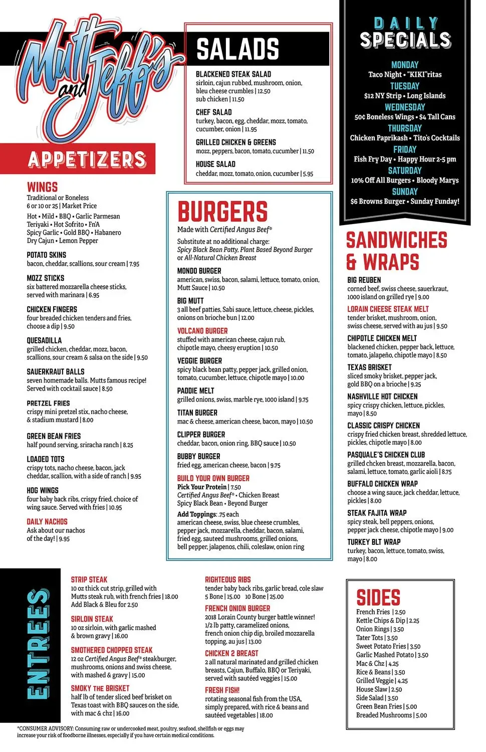 Mutt & Jeff's Restaurant and Bar Menu - Updated October 2025