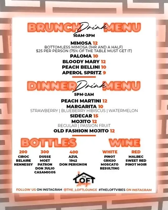 The Loft Lounge Menu - Updated October 2025