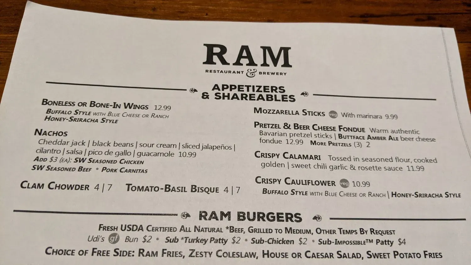 Ram Restaurant & Brewery Menu - Updated October 2025