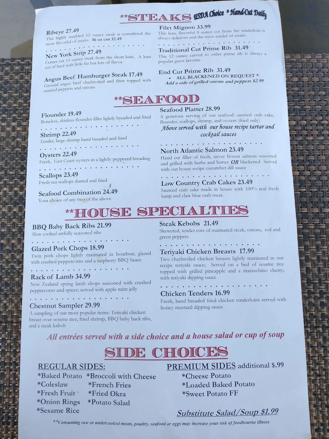 Chestnut Grill Menu - Updated October 2025