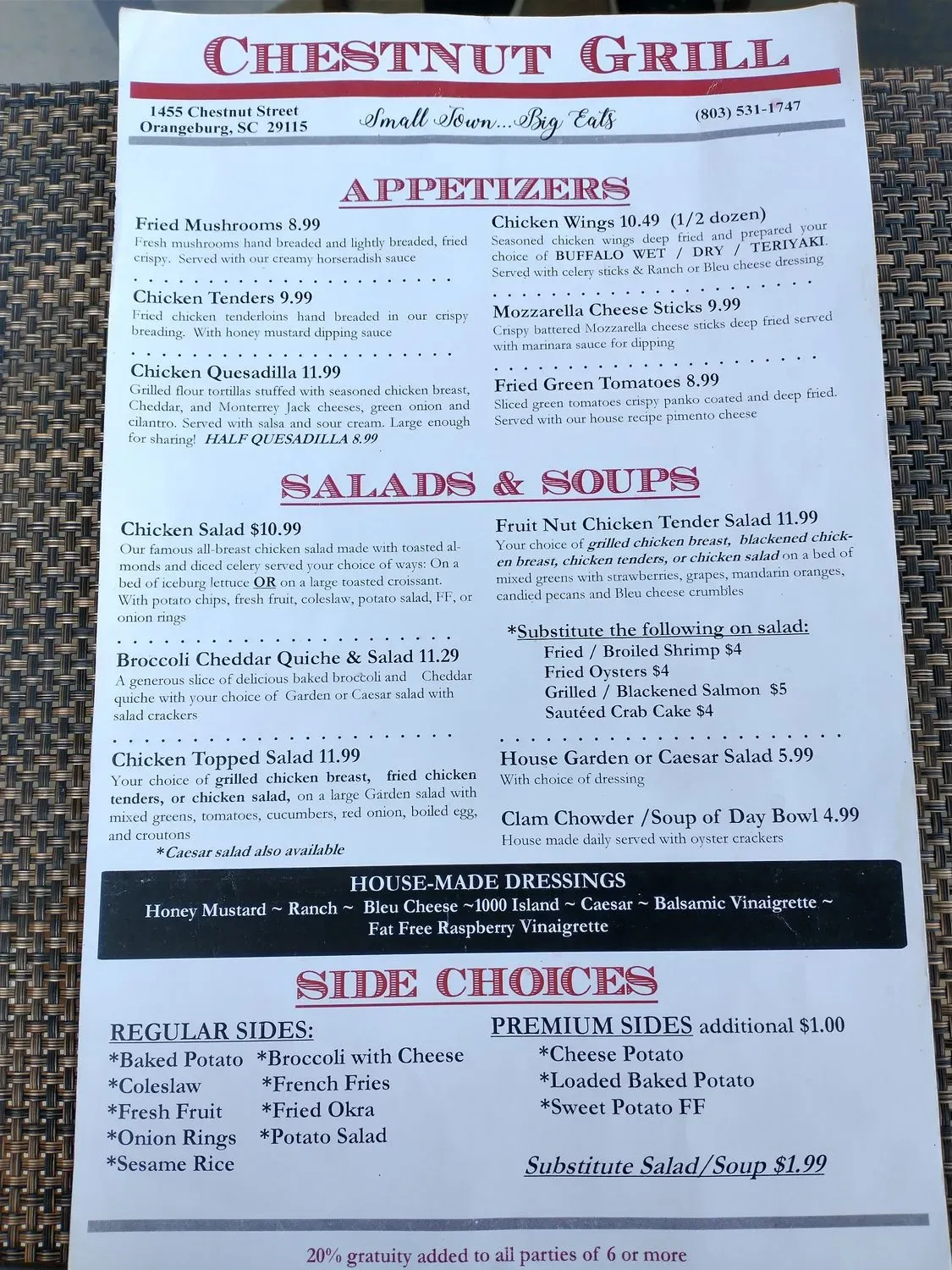 Chestnut Grill Menu - Updated October 2025