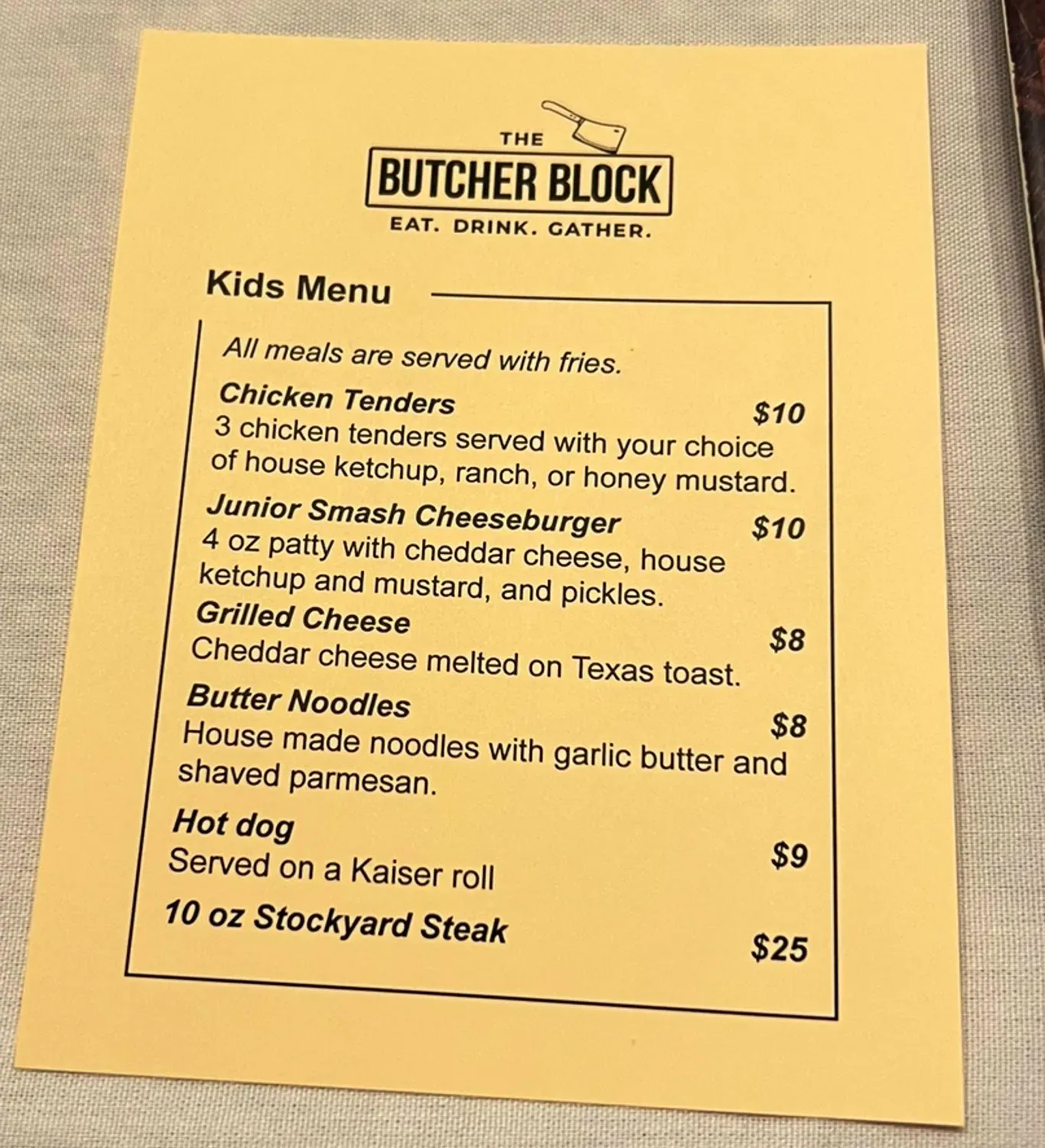 Butcher Block Menu - Updated October 2025