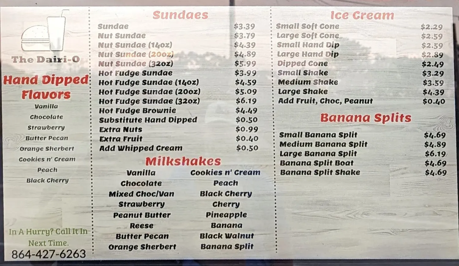 Dairi-O Menu - Updated October 2025
