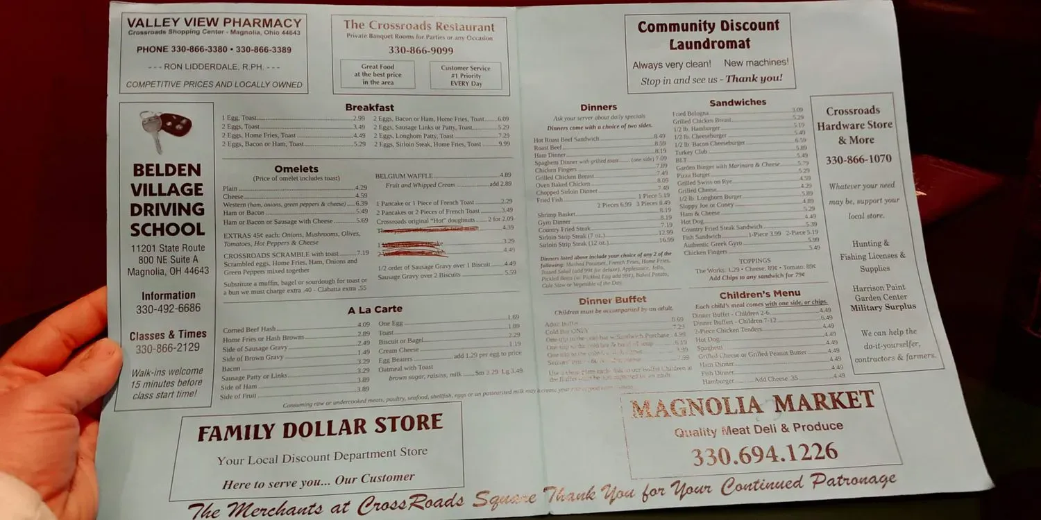 Crossroads Restaurant Menu - Updated October 2025