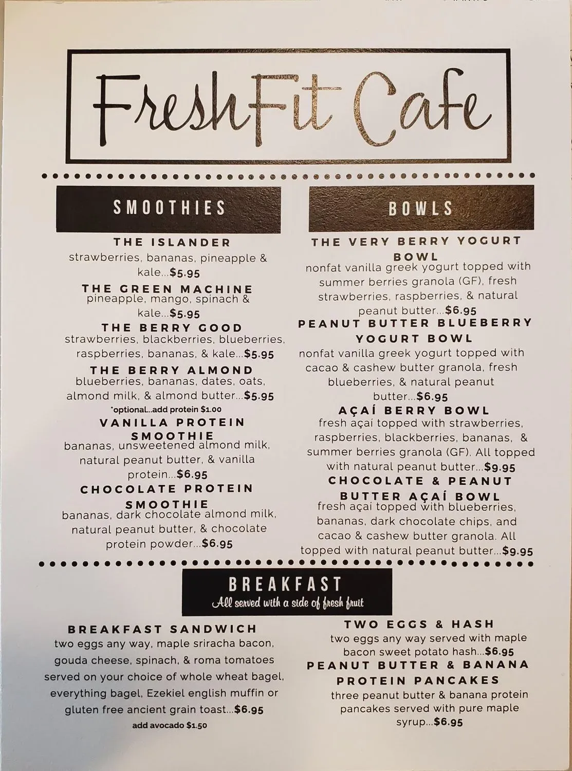 FreshFit Cafe Menu - Updated October 2025