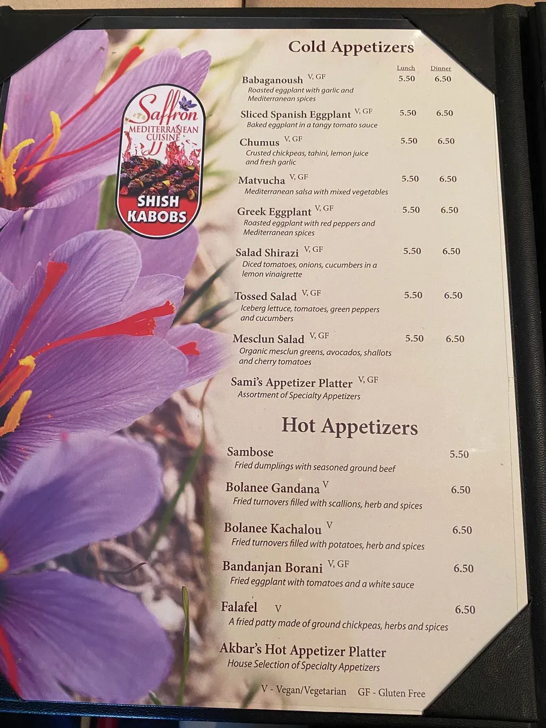 Saffron Menu - Updated October 2025
