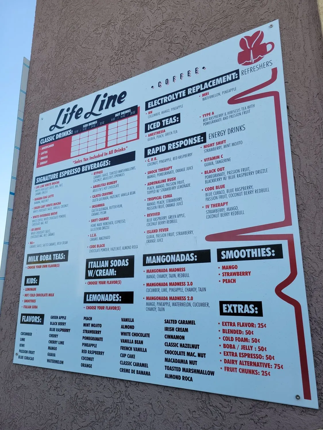 Lifeline Coffee Menu - Updated November 2024
