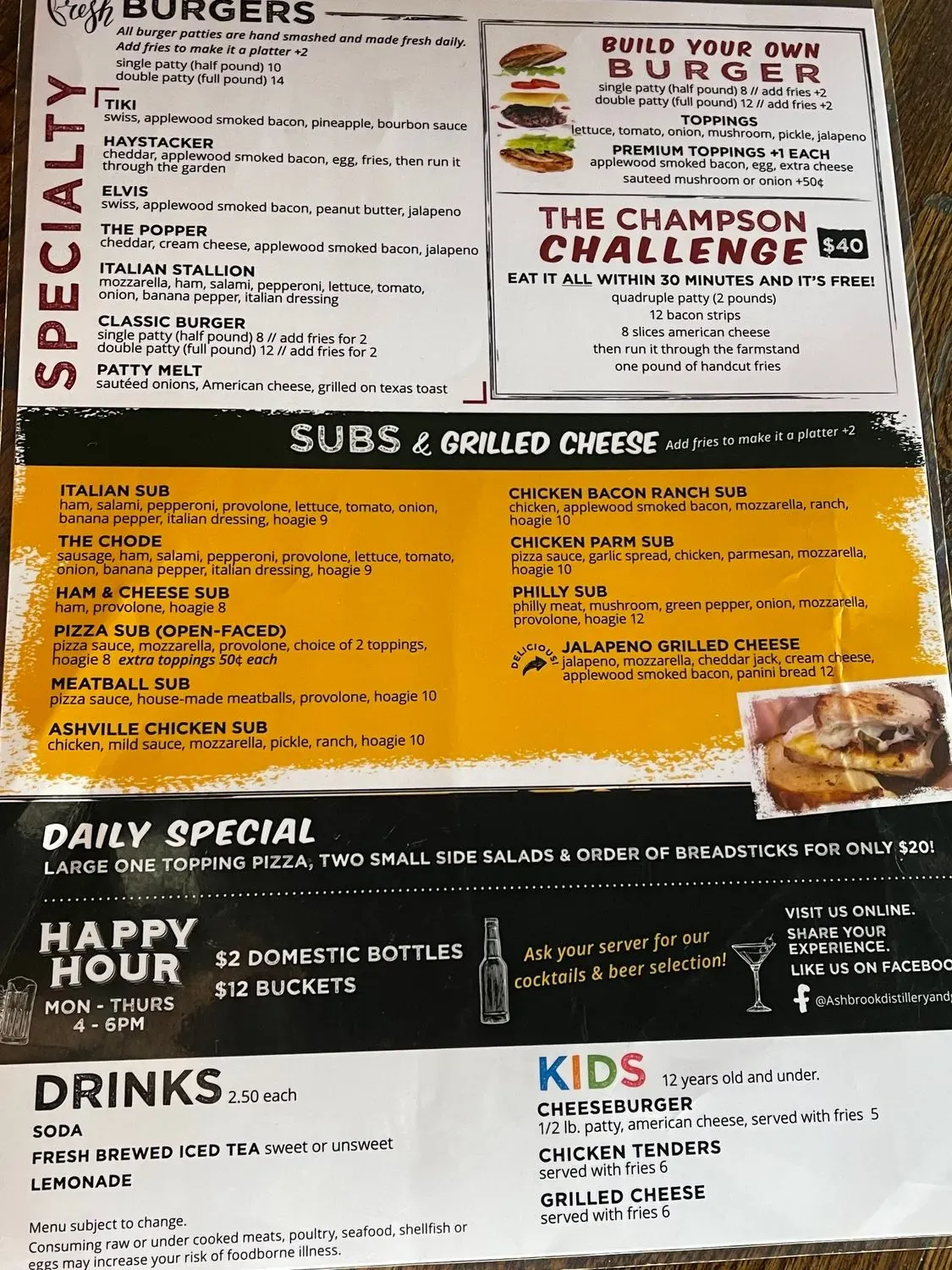 Ashbrook Grill Menu - Updated October 2025