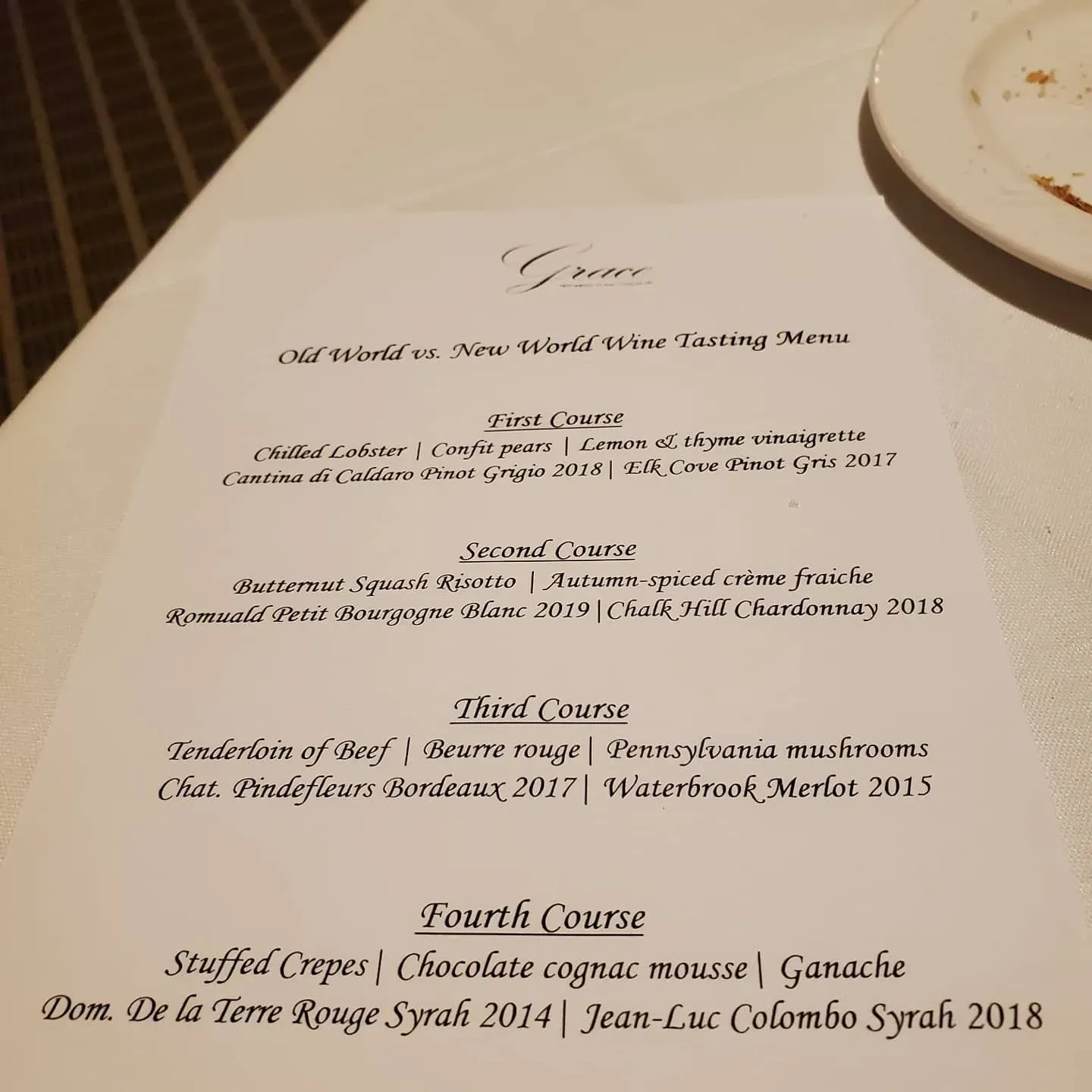 Grace Restaurant Menu - Updated October 2025