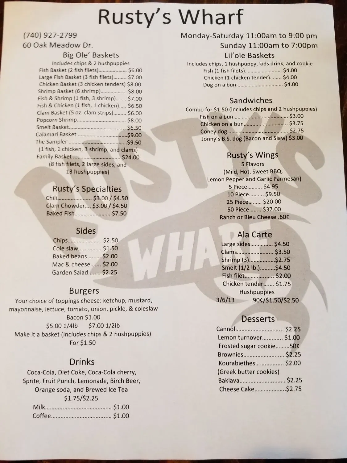 Rusty's Wharf Menu - Updated October 2025