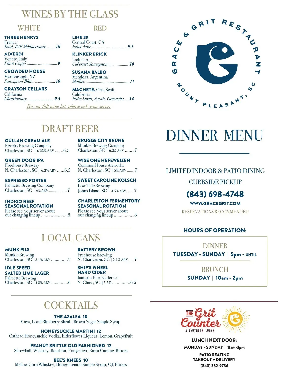 Grace & Grit Menu - Updated October 2025