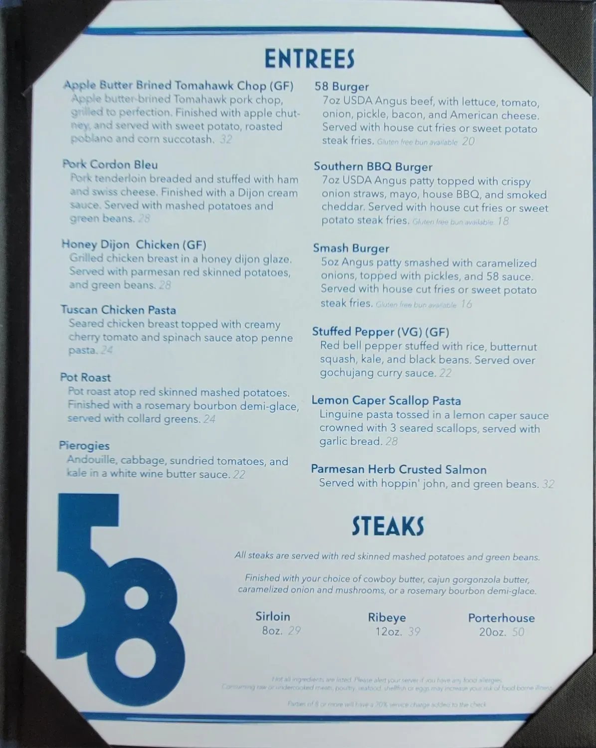 58 West Menu - Updated October 2025