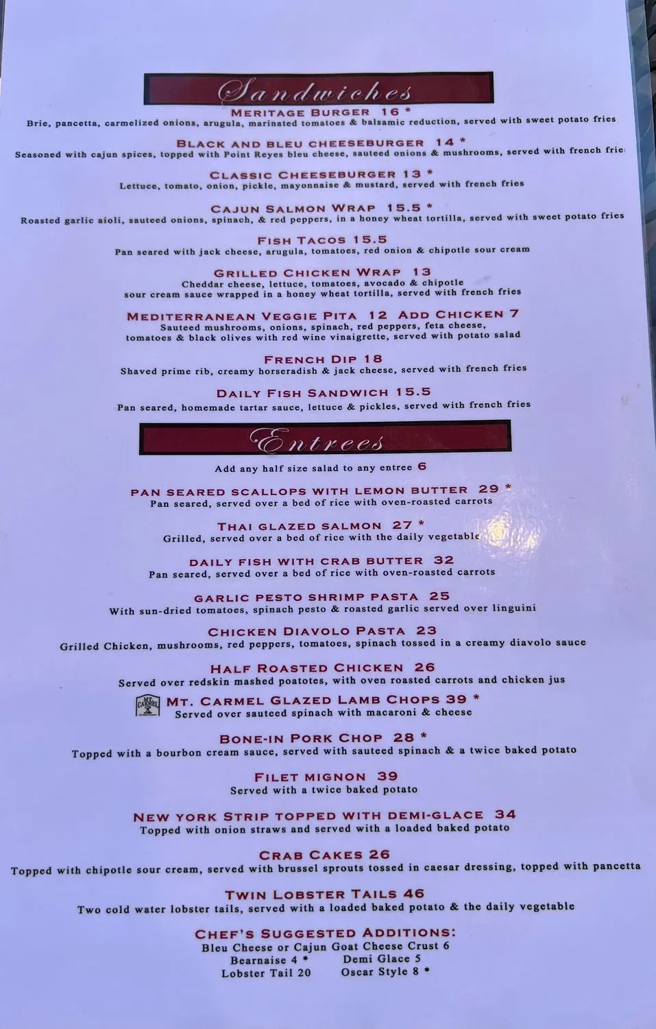 Meritage Menu - Updated October 2025