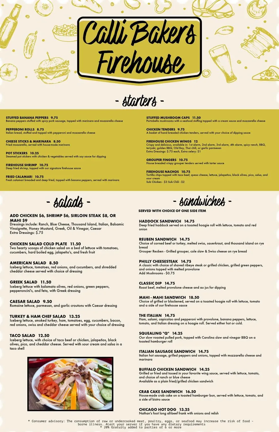 Calli Baker's Firehouse & Grill Menu - Updated October 2025